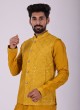 Sequins Work Nehru Jacket Set In Yellow Color